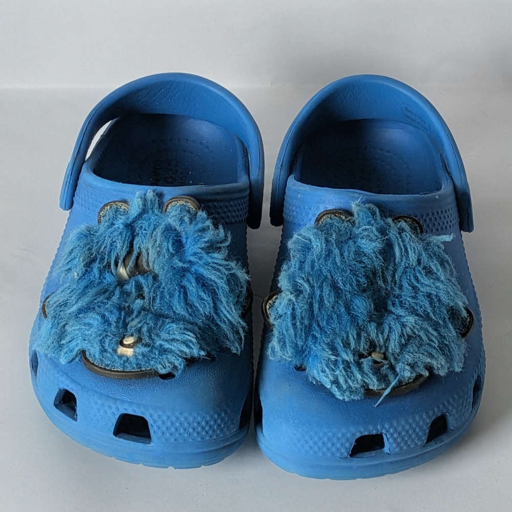 Kids Blue Fuzzy Crocs
